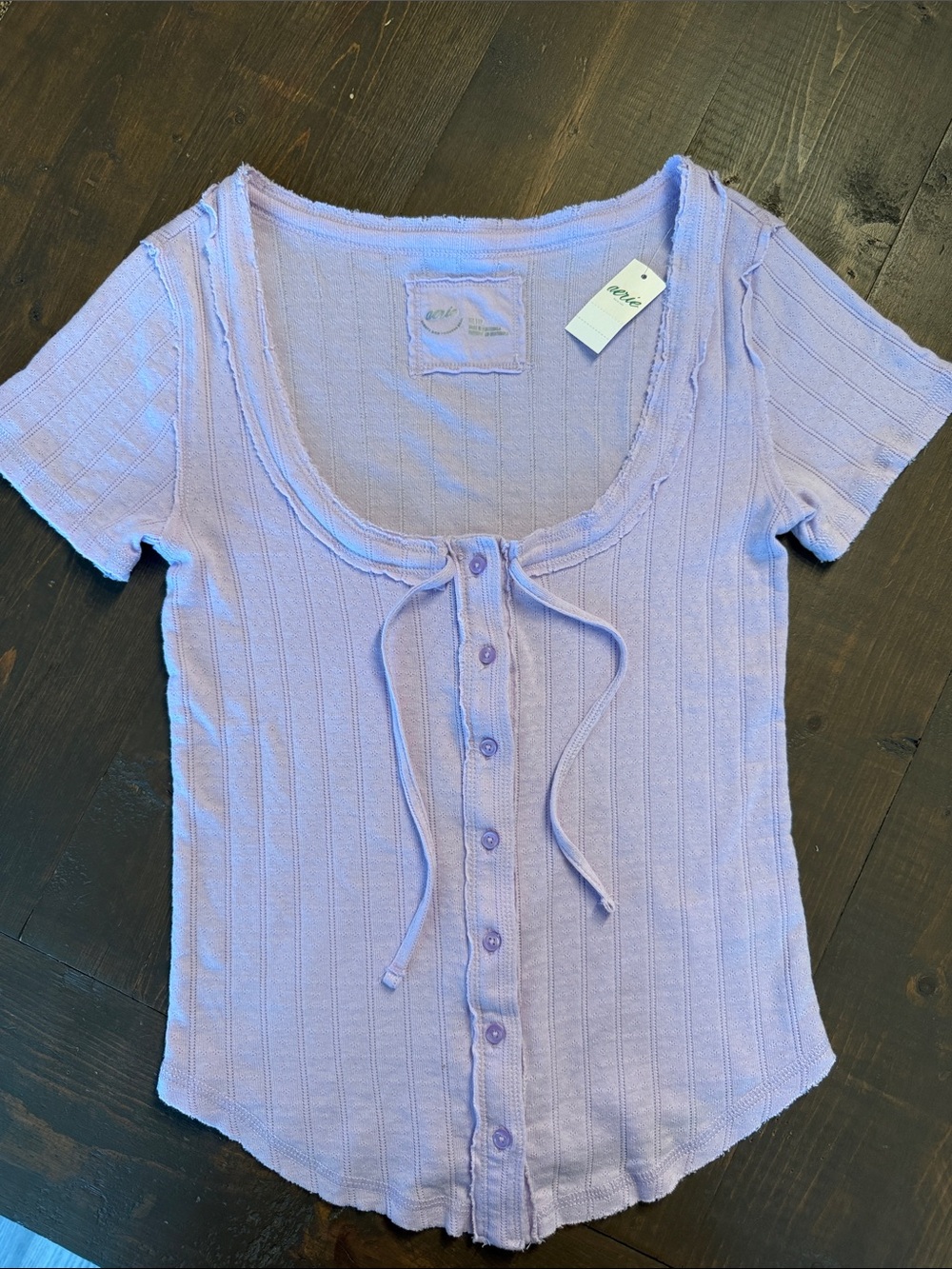 NWT Aerie Light Purple Ribbed Tie Button Top XS